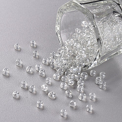 Clear Glass Seed Beads, Trans. Colours Lustered, Round, Clear, 3mm, Hole: 1mm, about 10000pcs/pound