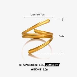 Золотой 304 открытые кольца-манжеты из нержавеющей стали для женщин, неправильные линии, золотые, 17 мм