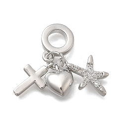 Звезда Латунь микропаве прозрачный кубический цирконий европейские подвески с подвесками, подвески в форме креста и сердца с большим отверстием, без кадмия и без свинца, долговечный, стойки покрытие, платина, звезда, 27 мм, отверстие : 5 мм
