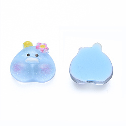 Light Sky Blue Translucent Resin Cabochons, Printed, Duck, Light Sky Blue, 10x10x4mm