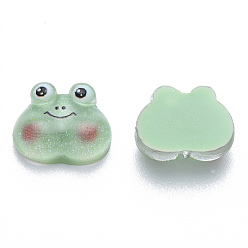 Medium Aquamarine Translucent Resin Decoden Cabochons, Printed, Frog, Medium Aquamarine, 9x11x4mm