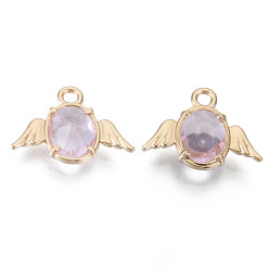 Pink Граненые подвески стекла, с выводами настроек ламелей из сплава, без кадмия, без никеля и без свинца, ангел, золотой свет, розовые, 12x16x3 мм, отверстие : 1.6 мм