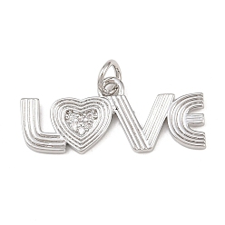 Платина Латунные микро проложить кубического циркония подвески, Слово любовь, без кадмия и без свинца, стойки покрытие, долговечный, с целью перехода в кольце, платина, 11x25.5x1.5 мм, отверстие : 3.4 мм