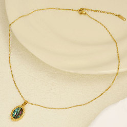 Золотой 304 ожерелья из нержавеющей стали с натуральными ракушками пауа и кружевными краями в виде овальных подвесок, простой дизайн высокого класса, золотые, кулон: 2.3x1.4 см