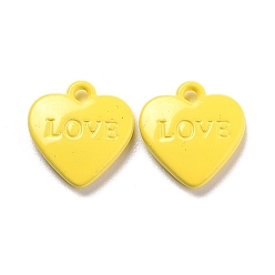 Yellow Heart Alloy Spray Painted Charms, Word LOVE, Yellow, 12x11.5x2.5mm, Hole: 1.4mm