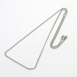 Stainless Steel Color Classic Plain 304 Stainless Steel Mens Womens Curb Link Chain Necklaces, with Lobster Claw Clasps, Stainless Steel Color, 19.7 inch(50cm)