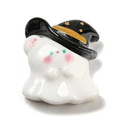 Ghost Кабошоны из непрозрачной смолы на тему Хэллоуина, призрак в шляпе ведьмы, 24.5x21x9 мм