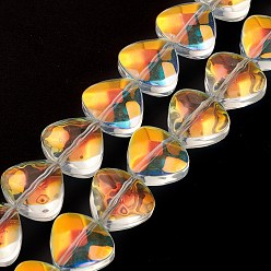 Прозрачный АВ Прозрачные гальванические стеклянные бусины, с покрытием AB цвета, сердце, ясно AB, 12x13x7 мм, отверстие : 1 мм, около 55 шт / нитка, 25.51'' (64.8 см)