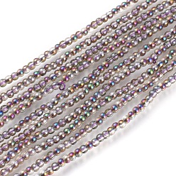 Purple Plated Electroplate Glass Beads Strands, Round, Half Plated, Purple Plated, 2mm, Hole: 0.6mm, about 180pcs/strand, 14.17 inch(36cm)