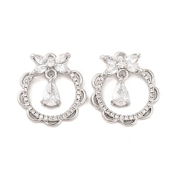 Платина Латунные микропаве прозрачные подвески с фианитом, без кадмия, без никеля и без свинца, венок со слезинкой, платина, 19x17x4 мм, отверстие : 1.2 мм