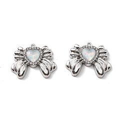Платина Стойки подвески обшивки сплава, со стеклом и горным хрусталем, без свинца и без кадмия, очарование бантом, платина, 22x27.5x5 мм, отверстие : 1.6 мм