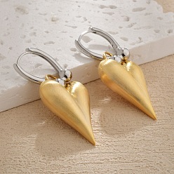 Золотой & Серебряный Двухцветные латунные серьги-кольца для женщин, сердце, золотой и серебряный, 46.5x20x8.5 мм