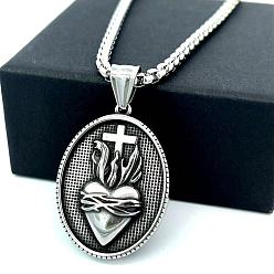 Нержавеющая Сталь Цвет Винтажные ожерелья из нержавеющей стали с подвеской «Священное сердце Иисуса» для мужчин, цвет нержавеющей стали