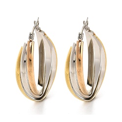 Многоцветный 202 тройные серьги-кольца из нержавеющей стали, с 304 штифтов из нержавеющей стали, многоцветные, 37x9x23 мм