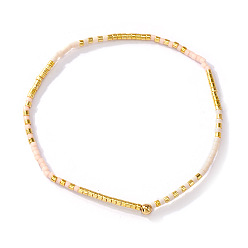 Pink Богемные браслеты из цветного стеклянного бисера, эластичные, для женщин, элегантные повседневные украшения, подарок., розовые, 6.50 дюйм (16.5 см)