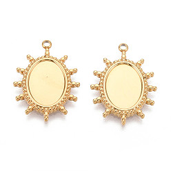 Настоящее золото 18K Не тускнеет 304 подвеска из нержавеющей стали кабошон, ионное покрытие (ip), овальные, реальный 18 k позолоченный, лоток : 14.2x10 мм, 25.9x19x2 мм, отверстие : 1.8 мм