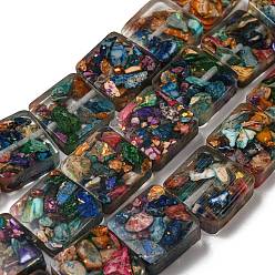 Разноцветный Окрашенная натуральная императорская яшма с нитями смоляных бусин, квадратный, красочный, 16x16x6 мм, отверстие : 1.6 мм, около 11 шт / нитка, 6.97 дюйм (17.7 см)