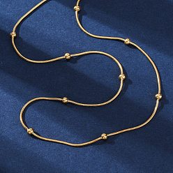 Настоящее золото 18K Вакуумное покрытие pvd 304 ожерелья из круглой змейки из нержавеющей стали, с круглых бусин, реальный 18 k позолоченный, 17.71 дюйм (45 см)
