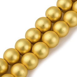 Матовый Золотой Стеклянные бусины с гальваническим покрытием , круглые, матовый золотой, 8x7.5 мм, отверстие : 1.2 мм, около 54 шт / нитка, 8.07'' (20.5 см)
