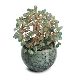 Green Aventurine Natural Green Aventurine Chips Tree of Life Display Decorations, with Porcelain Pot and Copper Wire, Feng Shui Energy Stone Gift for Home Office Desktop Decoration, 85~103x75.5x134~138mm