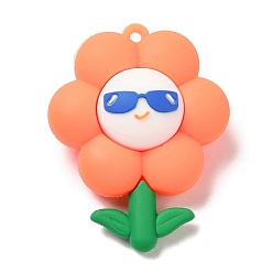 Легкий Лосось Пластиковые большие подвески из пвх, цветок с улыбающимся личиком, светлый померанцевый, 52.5x41x21 мм, отверстие : 3 мм