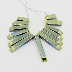 Green Plated Non-magnetic Synthetic Hematite Beads Strands, Cuboid, Green Plated, 12~30x4.5mm, Hole: 1mm, 15.7 inch