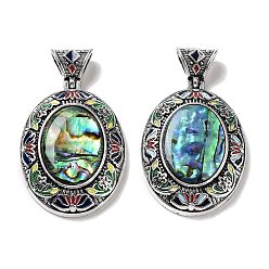 Раковина Природные пауа оболочки подвески, с фурнитурой из сплава античного серебра и эмалью, овальные, 45x32x9 мм, отверстие : 6.3x5 мм