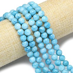 Светло-Голубой Натуральный Malaysia нефритовые бусы пряди, окрашенная и подогревом, круглые, Небесно-голубой, 8 мм, отверстие : 1 мм, около 48 шт / нитка, 15.08''~15.16'' (38.3~38.5 см)