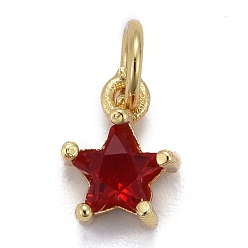 Mixed Color Brass Micro Pave Cubic Zirconia Pendants, Long-Lasting Plated, with Jump Rings, Real 18K Gold Plated, Star, Mixed Color, 8.5x7x4mm, Hole: 3mm