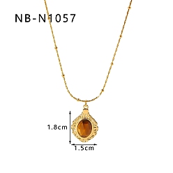 Золотой Ожерелья с подвесками в форме ромба из натурального тигрового глаза, из нержавеющей стали цепи ожерелья, реальный 18 k позолоченный, 16.14~19.69 дюйм (41~50 см)