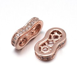 Розовый Позолоченный Латунь микро проложить кубические циркониевые прокладки, без свинца, без кадмии и без никеля, прозрачные, Настоящее розовое золото покрыто, 13x7x2.5 мм, отверстие : 1 мм