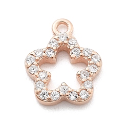 Цветок 925 Прозрачное серебро с микропаве из прозрачного кубического циркония, розовое золото , с печатью 925, цветок, 10x8x1.5 мм, отверстие : 1 мм