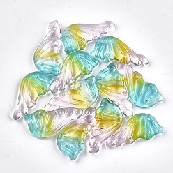 Colorful Spray Painted Glass Pendants, Wing, Colorful, 36x18x5.5~6mm, Hole: 1mm