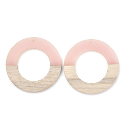 Розовый Подвески из смолы и дерева, кольцо, туманная роза, 49x4 мм, отверстие : 1.8 мм