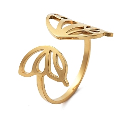 Настоящее золото 18K 304 полые манжеты в форме крыла бабочки из нержавеющей стали для женщин, реальный 18 k позолоченный, 19 мм, размер США 8 1/2 (18.5 мм)