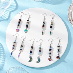(52) Непрозрачная лаванда 5 пары стеклянных подвесных серег, с латунными крючками для сережек и 304 подвесками из сплава и нержавеющей стали, разнообразные, разноцветные, 62.5~70.5x4~12 мм