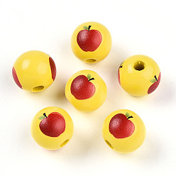 Желтый Набивные деревянные европейские бусины, бусины с большим отверстием, круглые, желтые, 16~16.5x14.5~15 мм, отверстие : 4 мм