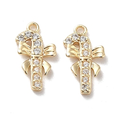 Real 18K Gold Plated Brass Micro Pave Cubic Zirconia Pendants, Cadmium Free & Nickel Free & Lead Free, Candy Cane, Real 18K Gold Plated, 13.5x7.5x1.5mm, Hole: 1mm