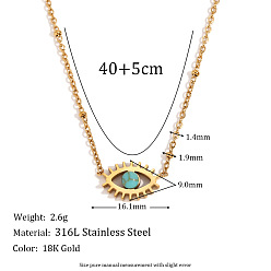 Eye 316Ожерелье из хирургической нержавеющей стали с подвеской из синтетической бирюзы, реальный 18 k позолоченный, глаз, 17.72 дюйм (45 см), Кулон : 16.1 мм