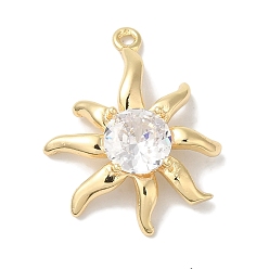 Прозрачный Микро из латуни со стеклянными подвесками, реальный 18 k позолоченный, цветок, прозрачные, 23x18x4 мм, отверстие : 1.2 мм