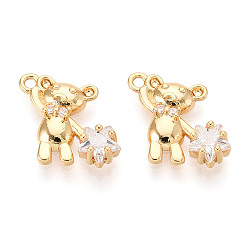 Настоящее золото 18K Латунные микропаве прозрачные подвески с фианитом, нести прелести, без никеля , реальный 18 k позолоченный, 16.5~17x12~12.5x3.8 мм, отверстие : 1.2 мм