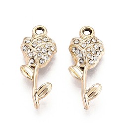 Light Gold Подвески из сплава и страза, uv покрытие, цветок, золотой свет, 24.8x10x4 мм, отверстие : 1.6~1.8 мм