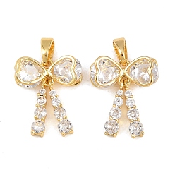 Золотой Латунные микропаве прозрачные подвески с фианитом, бантом прелести, золотые, 17.5x14x4 мм, отверстие : 5x2.5 мм