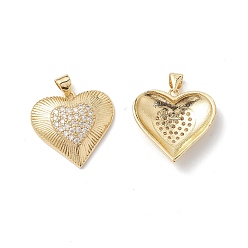 Real 18K Gold Plated Rack Plating Brass Pendants, with Cubic Zirconia, Heart Charm, Cadmium Free & Lead Free, Long-Lasting Plated, Real 18K Gold Plated, 21x22x5mm, Hole: 5x3mm