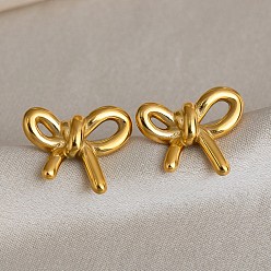 Золотой Женские 304 серьги-гвоздики из нержавеющей стали, бантом, золотые, 17x20.5 мм