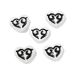 Черный Окрашенные и запеченные стеклянные бусины, хаерт с рунами, с эмалью, чёрные, 12x15x4.5 мм, отверстие : 1.2 мм