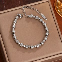 Нержавеющая Сталь Цвет 304 браслеты из нержавеющей стали с бусинами для женщин, колонна из саржевой линии и круглая, цвет нержавеющей стали, 6.30 дюйм (16 см)