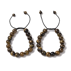 Тигровое Железо 10Мм круглые браслеты из натурального тигрового железа с плетеными бусинами, регулируемые браслеты из нейлонового шнура для женщин и мужчин, внутренний диаметр: 1-3/4~2-7/8 дюйм (4.6~7.4 см)