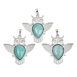 Сова Природные подвески амазонит, латунные драгоценные камни, амулеты в виде животных, стойки покрытие, долговечный, платина, сова прелести, 37x38.5x7 мм, отверстие : 8x5 мм