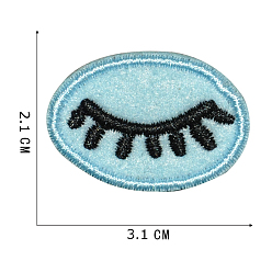 Pale Turquoise Computerized Embroidery Polyester Sew on Patches, Costume Accessories, Eyelash, Pale Turquoise, 21x31mm